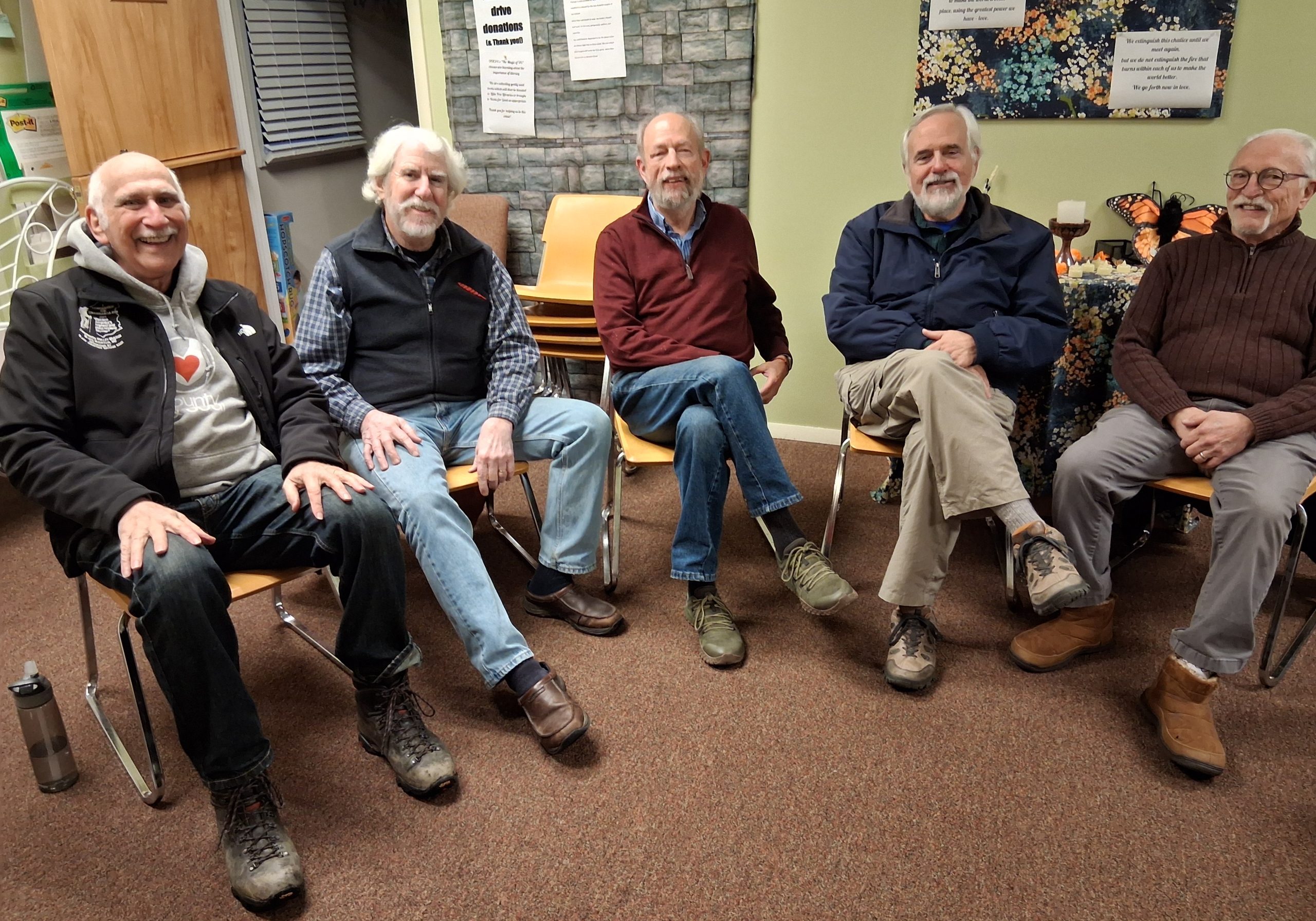 Members of the UUCSV Men's Group during a meeting in early 2026